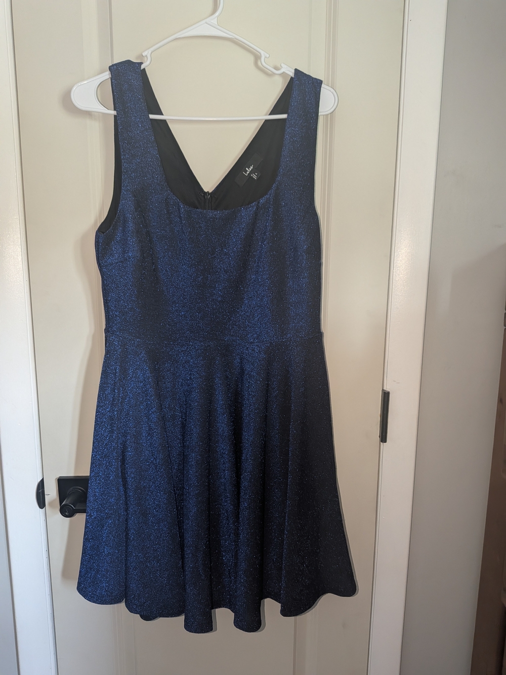 Lulu's Sparkle Fit & Flare Mini Dress in Navy Blue